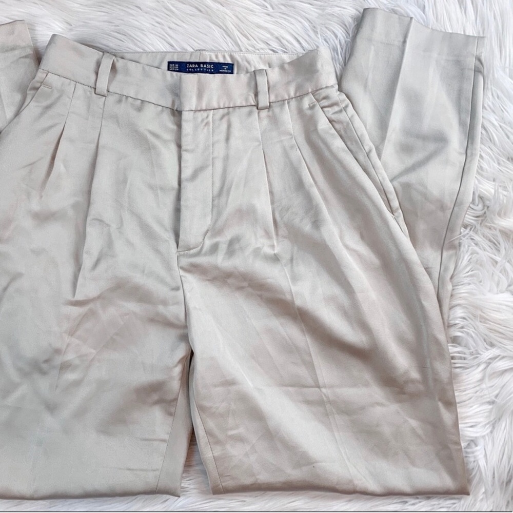 Zara High Rise Satin Cream Trouser